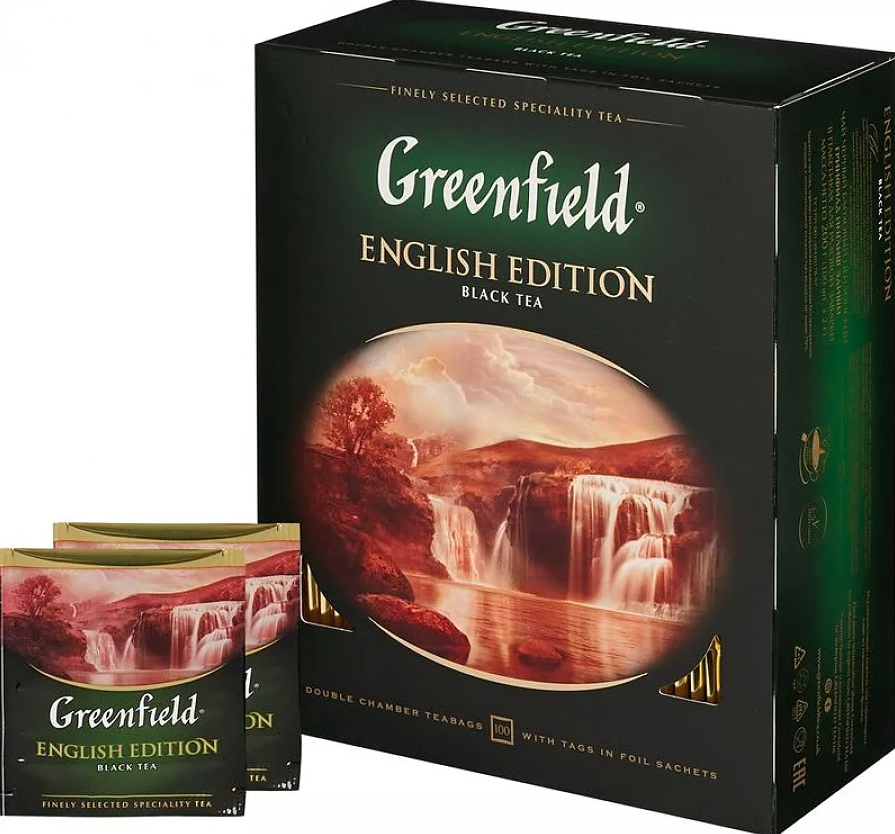 NEW! Чай черный Greenfield English Edition цейлонский в пакетиках, 100 шт