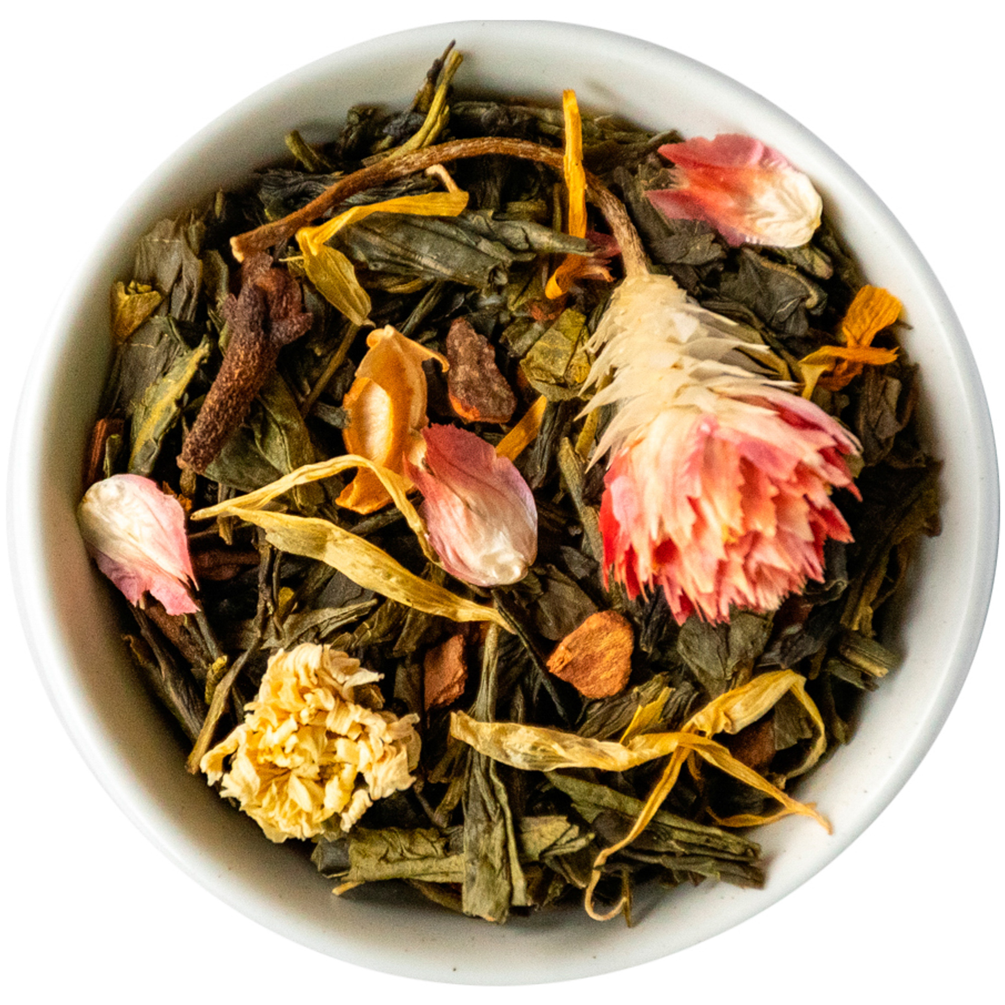 NEW! СЛАДКАЯ ЖИЗНЬ - зеленый чай Сенча с календулой, цветками клевера и хризантемы, гвоздикой, корицой (200 гр.)